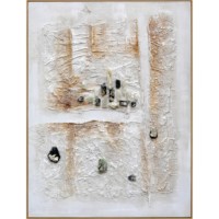 Peinture abstraite sur toile faite à la main, décoration murale vintage avec petites pierres naturelles irrégulières