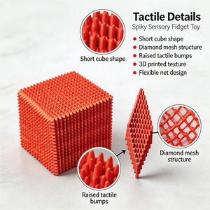 Cube anti-stress à picots imprimé en 3D, en plastique, pour soulager l'anxiété, stimulation des mains et des pieds, jouet sensoriel portable et silencieux - Product Image 3