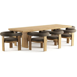 Modern Teak Wood <b>Stackable</b> Outdoor <b>Dining</b> Table and <b>Chairs</b> with QUICK-DRY Waterproof Cushions - Product Image 4