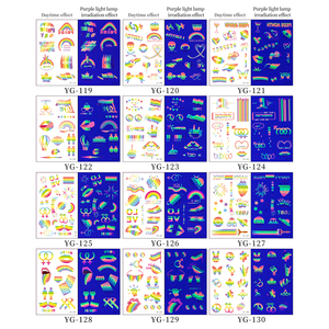 Autocollants de tatouage temporaires fluorescents personnalisables exclusifs, motifs arc-en-ciel en forme de cœur, grande <span class=keywords><strong>taille</strong></span> pour festival - Product Image 4