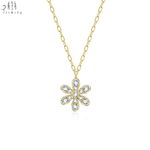 Most Popular Fine Jewelry Wholesale Flower Shape 18K <b>Solid</b> Rose <b>Gold</b> Real Natural Diamond Flower <b>Pendant</b> Necklace Gift For Women - Product Image 2