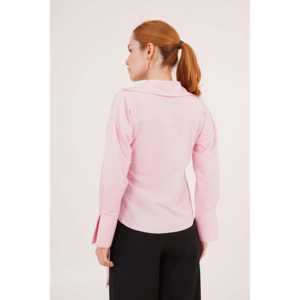 Camisa Rosa con Cuello Cruzado para Mujer, Blusa de Oficina de Popelina de Manga Larga con Detalle de Lazo Lateral - Product Image 1