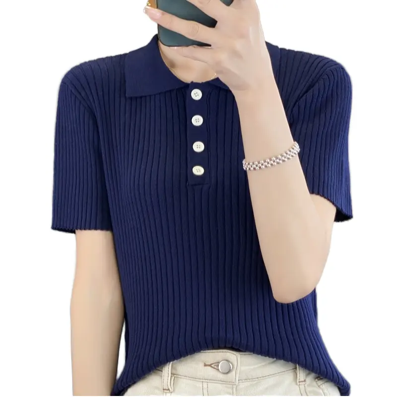 मशहूर हस्तियों के समान शैली 100% तियान सी कांग ब्लू लैपल बुना हुआ शर्ट अनुकूलन स्वीकार करता है