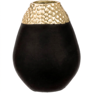 Jarrón de Mesa Moderno Esculpido en Metal Negro con Borde Texturizado Dorado, Diseño Escultural Decorativo Contemporáneo Hecho a Mano - Product Image 1