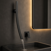Robinet de lavabo mural cascade noir mat en laiton massif, mitigeur chaud/froid à poignée unique pour salle de bain