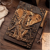 Carnet de notes quotidien artisanal antique, carnet de croquis, journal de voyage, journal en cuir vintage avec éléphant 3D, carnet d'écriture avec stylo