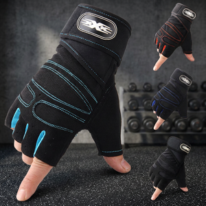 Half Finger Fitness Gloves Adjustable Wrist <b>Strap</b> Breathable Weight Lifting Gym Workout Unisex Black Blue Stitching - Product Image 1
