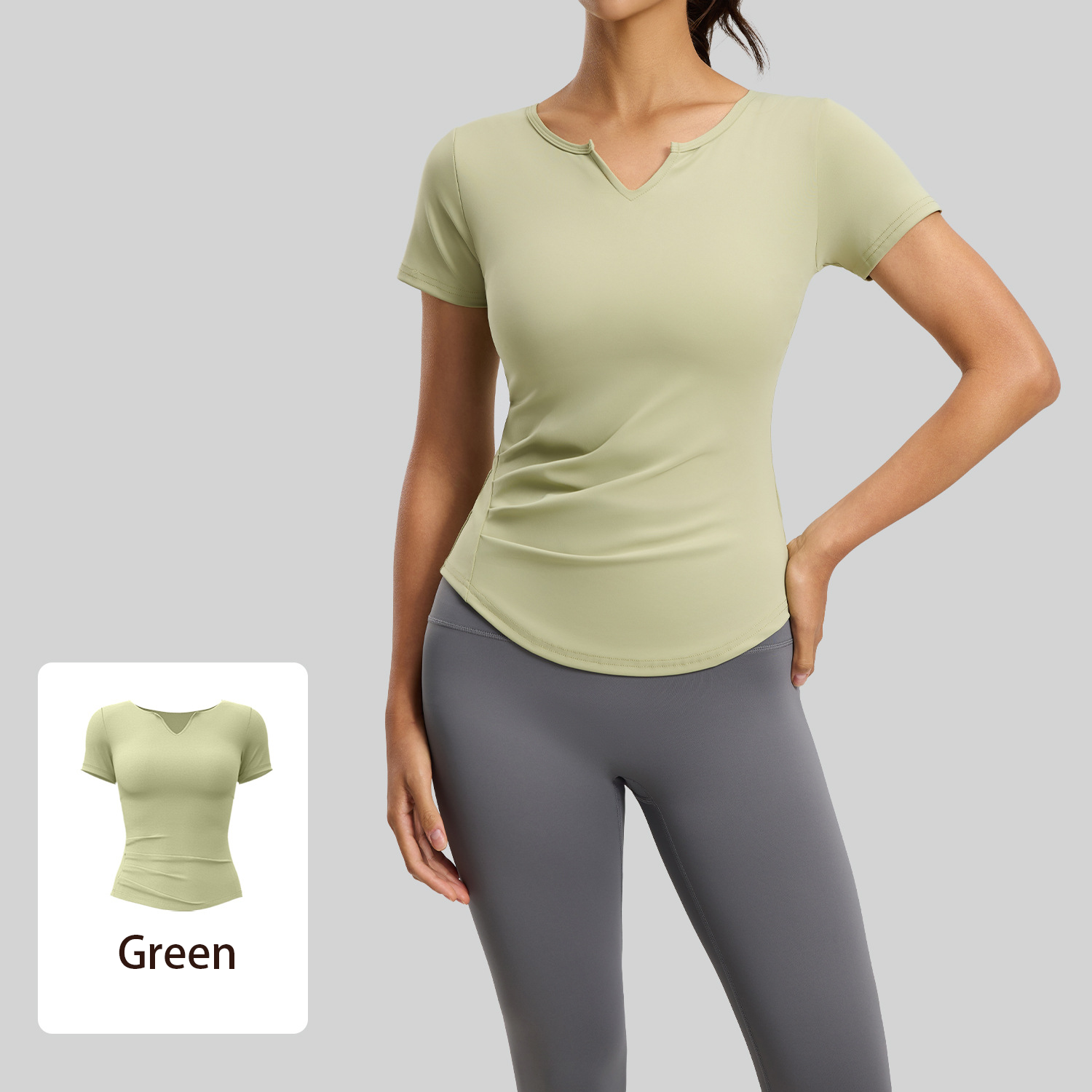 Wholesale V-Neck Yoga Short Sleeve Naked Feeling Quick-Dry Fitness Top Ruched Women's Running Sports T-Shirt
