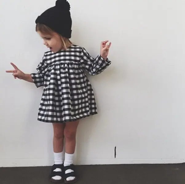 Green Horizon Spring Autumn Baby Girl Dress 2 3 5 years Children Girl Long Sleeve Casual Black Red Plaid Dress For Kids