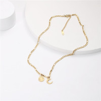 Collier pendentif assorti lune et soleil en acier inoxydable plaqué or Carline avec chaîne à maillons en corde pour femmes