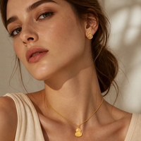 Mylove Ensemble de bijoux gourde en laiton plaqué or 18 carats, sans nickel, comprenant collier, boucles d'oreilles et bracelet martelé, pour mariage, vente en gros