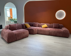 Canapé modulaire incurvé, <span class=keywords><strong>convertible</strong></span>, rembourré, en velours rose poussiéreux, en forme de L, moderne, avec coussins doux, couleur contrastée - Product Image 6