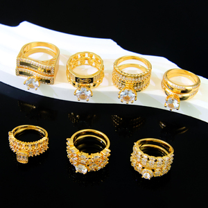 Luxury Dubai Cubic Zirconia Pave Setting <b>Couples</b> <b>Rings</b> 21k Gold Plated Elegant Italian Cocktail <b>Ring</b> for Wedding Party - Product Image 5