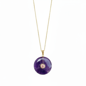 Kalung Liontin Oval Amethyst Alami dengan Bingkai Berlapis Emas Kristen untuk Dipakai Sehari-hari dan Hadiah Pesta - Product Image 1