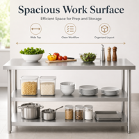 Table de travail en acier inoxydable à trois étagères, sans dosseret, pour cuisine scolaire, banc robuste, fourniture pour distributeurs