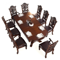 Ensemble de table à manger en bois antique, design rectangulaire sculpté, style européen, pour usage domestique