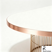 Nouvelle table de banquet ovale de luxe pour mariage, plateau blanc, base en fil d'acier inoxydable, pour hôtel, événement, fête