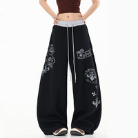 Jogging décontracté style rétro américain avec imprimé lettres vieillies pour hommes et femmes – Pantalon de sport ample à jambe large et coupe droite