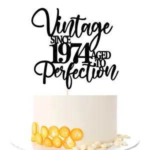 1 pièce Noir Étincelant 1974 Charm Eternal Vintage Perfect Cake Top-Convient pour le <span class=keywords><strong>50e</strong></span> <span class=keywords><strong>anniversaire</strong></span> ou la fête d'<span class=keywords><strong>anniversaire</strong></span> - Product Image 3