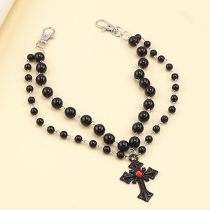 Chaîne de pantalon double couche avec pendentif croix Yueli, imitation perle, unisexe, chaîne de taille, bijoux de mode pour Halloween - Product Image 4