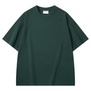 Custom Short Sleeve T-Shirt Dark Green Cotton Solid Color Round Neck Loose Fit Leisure Wear - Product Image 1
