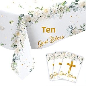 Platos y Vasos Desechables de Papel para Fiesta de Baby Shower con Tema de Cruz Floral Blanca para <span class=keywords><strong>Bautizo</strong></span> de Bebé Recién Nacido - Product Image 1