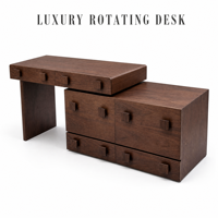 Bureau d'écriture moderne en noyer avec armoire, plusieurs compartiments de rangement, poignées carrées en bois, mobilier de maison, table de bureau