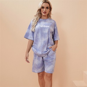 Costume d'été pour femmes Short Sleeve Short Casual Sports Suit Cute Girl's Clothes Round Neck Solid Color Plus Size Clothing 2 Piece - Product Image 5