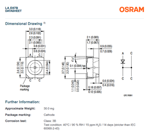 Meilleur prix pour les LED OSRAM LA E67B-U2AA-24-1-Z 980mcd 50mA, puce LED SMD monocolore ambre 617nm, garantie de 3 ans, durée de vie de 50 000 heures - Product Image 6