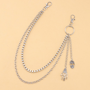 Cadena de cintura con diseño de esqueleto, cadena de metal de doble capa con colgante de calavera y mano fantasma, accesorio de moda estilo Hip Hop para Halloween - Product Image 2