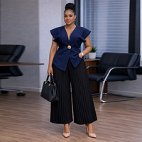 Haut plissé en polyester à col en V et manches courtes, élégant, grande taille, style africain, nouvelle collection été 2026, pour femmes européennes, décontracté, ODM