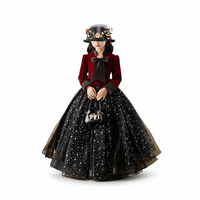 Robe longue vintage de haute qualité pour filles, rouge bordeaux, à sequins, pour anniversaire, performance au piano, en viscose à manches longues avec fleurs