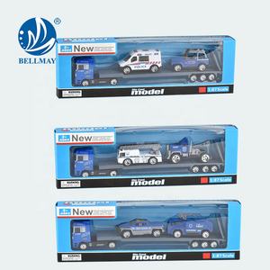 Bemay Toy Diecast Model Car Metal Scale Truck trattore europeo in lega scorrevole con 2 auto sportive - Product Image 1