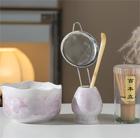En stock, outils traditionnels de la cérémonie du matcha, ensemble de 5 pièces, bol à matcha en céramique à relief dégradé avec bec verseur, fouet en bambou, cuillère, ensemble cadeau