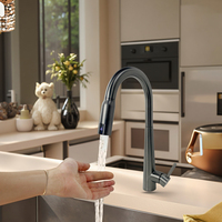 Robinet de cuisine moderne automatique sans contact avec fonction de tirage vers le bas et mélangeur d'eau froide, capteur numérique LED