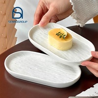 Assiettes ovales en porcelaine blanches et noires de style français, pour restaurant, pas chères, pour servir des gâteaux, assiettes de présentation, ensembles de vaisselle