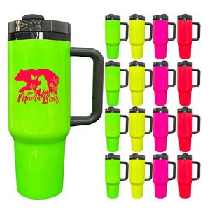 Vaso Térmico de Acero Inoxidable de 40oz H2.0 con Logotipo Personalizado, Color Verde Neón, Espejo Negro Plateado, para Grabado Láser, con Asa y Pajita - Product Image 2