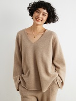 Ensemble Pull et Pantalon Décontracté d'Hiver en Cachemire 100% de Haute Qualité pour Femmes, Col en V, Manches Longues, Coupe Ample, Tricoté