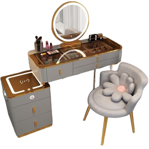 Tocador inteligente con carga inalámbrica, mesa de maquillaje moderna y sencilla para dormitorio, multifuncional, de madera maciza. - Product Image 1