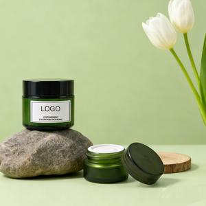 Envase cosmético redondo de lujo Premium, Mini Crema para Ojos vacía recargable, crema facial, tarro de vidrio verde con tapas negras - Product Image 2