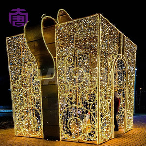 Gold <b>Christmas</b> Gift <b>Box</b> Lights Warm White LED <b>Present</b> Sculpture for Luxury Hotel Mall and Winter Gala - Product Image 5