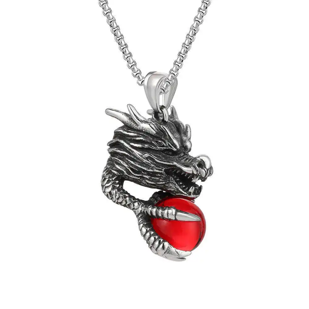 Usine de haute qualité en acier inoxydable collier délicat collier de pierres précieuses Dragon griffe tenir dieu perle pendentif collier pour hommes