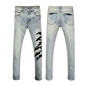 Jeans pour hommes en coton de haute qualité en gros, marque américaine de streetwear, taille mi-haute, respirant, <span class=keywords><strong>bleu</strong></span> décontracté, moyen, automne - Product Image 5