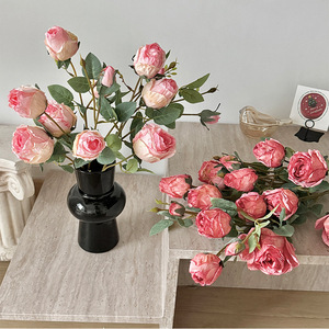 Fleurs artificielles en soie, roses, haute simulation, rose clair, rose foncé, décoration intérieure, accessoires de mariage, bouquet photo - Product Image 1