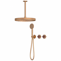 Système de douche de pluie et de douche à main en laiton sur mesure B2B avec commande à deux poignées pour projets de salles de bain d'hôtels de luxe