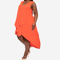 Femmes été décontracté fête orange brûlé sans manches col en v ourlet irrégulier devant drapé grande taille en mousseline de soie longues robes courbes