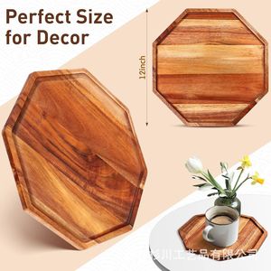 Bandeja octogonal de madera de acacia, madera maciza, duradera, apta para contacto con alimentos, bandeja para pan - Product Image 4