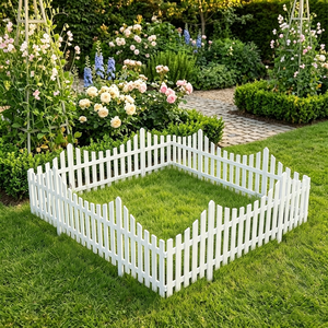 Sunsbuild Modern White Artificial Rectangle <b>Plastic</b> Picket Garden <b>Fence</b> Decorative Landscape Edging Border for Flower Bed Yard - Product Image 5