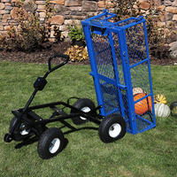 Chariot de jardin robuste en acier, capacité 900 lb, pour extérieur, chariot à benne basculante pour pelouse et jardin, en maille