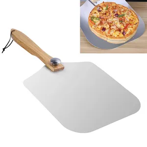 주방 액세서리 베이킹 도구 피자 도구 12 인치 피자 삽 접이식 알루미늄 피자 껍질 나무 손잡이